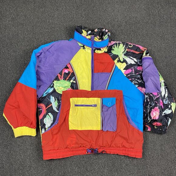 East West Other - Vtg 80s East West Jacket Abstract Pullover 1/2 Zip OpArt Ski Funky Size Medium